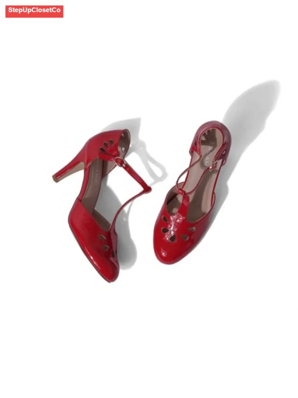 Vintage 50s Mary Jane Heels - Kitten Heel T-Strap Pumps with Scalloped Cutout
